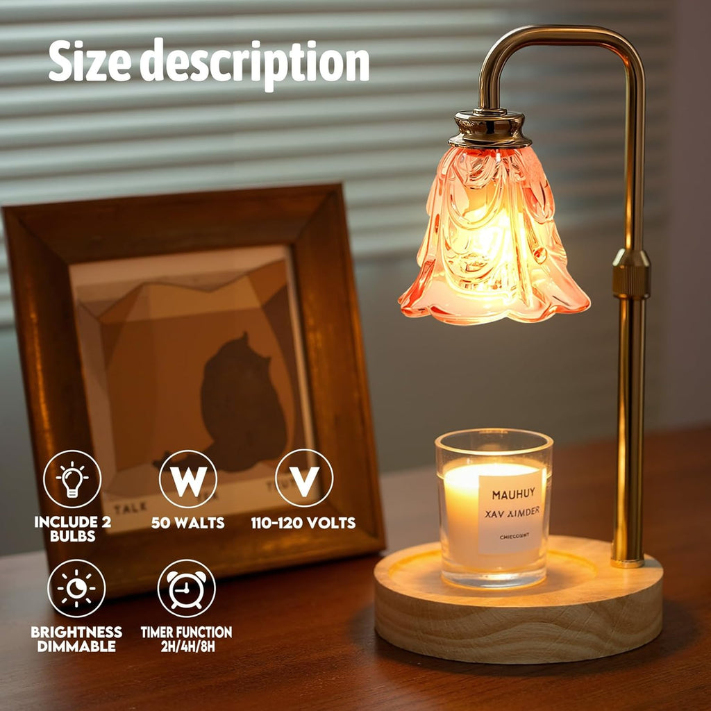 Droyek Candle Warmer Lamp with Timer Electric Adjustable Height Candle Warmer Dimmable Wax Warmer Lamp Jar Candles with 2 Bulbs for Home Decor & Office