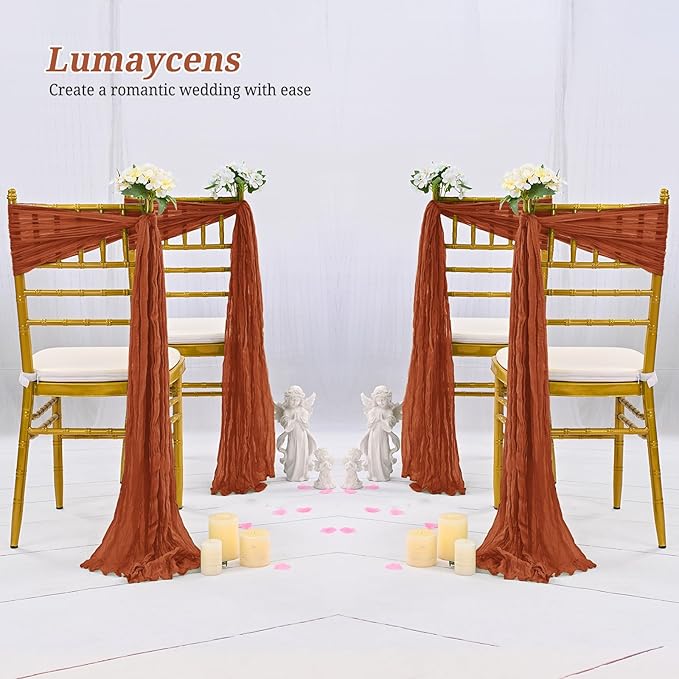 50 Pcs Cheesecloth Aisle Decorations Sashes - Universal Chair Covers for Wedding Reception Party Hotel Event (Terracotta)