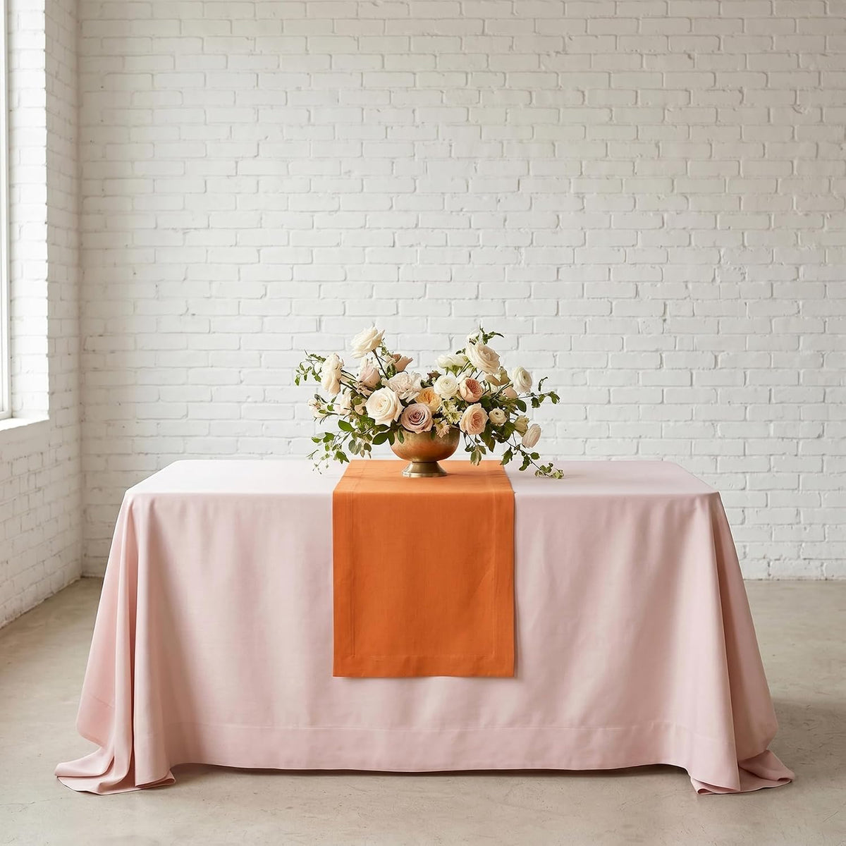 Solino Home 100% Pure Linen Table Runner 90 Inches Long, Orange 14 x 90 in