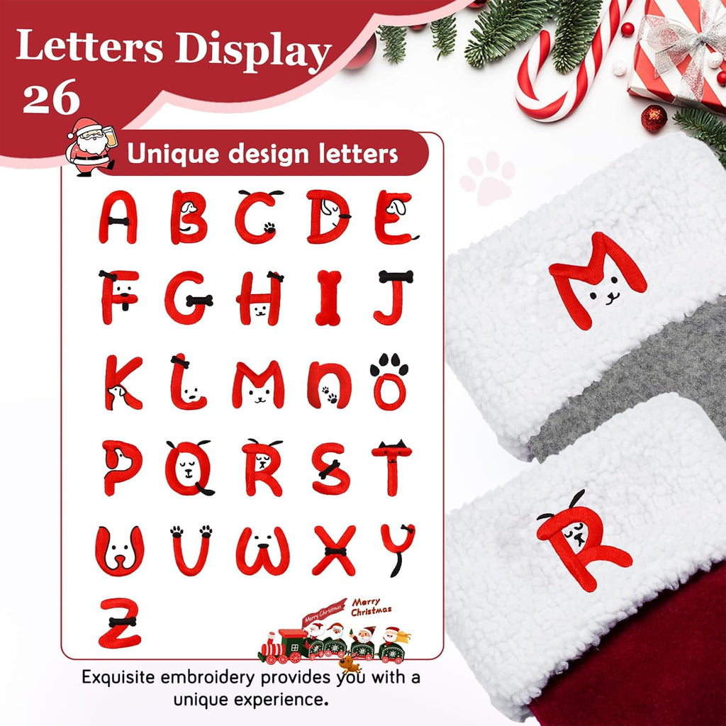 Pet Christmas Stockings with Initials, Personalized Dog Cat Paw Xmas Stockings with Letters, 17.5 in Embroidered Monogram Christmas Stockings for Pets, Red Letter B