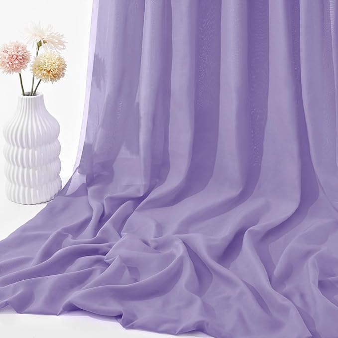 VACVELT Wedding Arch Draping Fabric, Lilac Chiffon, 2 Panels Sheer Drapes, 30 Inch x 20ft Chiffon Backdrop Curtain, Outdoor Sheer Drapery for Ceremony Party Ceiling