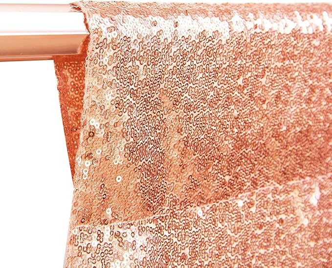 Poise3EHome 10Ft x 10Ft Rose Gold Sequin Backdrop Curtain, Glitter Thick Satin Background Drapes, Sparkly Opaque Photography Curtain, Sequence Xmas Thanksgiving Backdrop for Wedding Party Decor