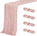 Aktor 4 Pack Dusty Pink Table Runner Boho Cheesecloth Table Runner Semi Sheer Gauze Fabric Runners for Wedding Birthday Baby Shower Party Boho Table Decoration（Dusty Pink）