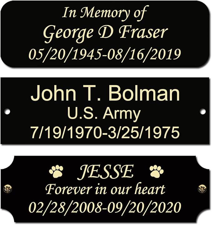 3" W x 1" H Personalized Custom Engraved Solid Brass Plate Frame Name Label Art Tag for Frames with Adhesive Backing or Screws Black