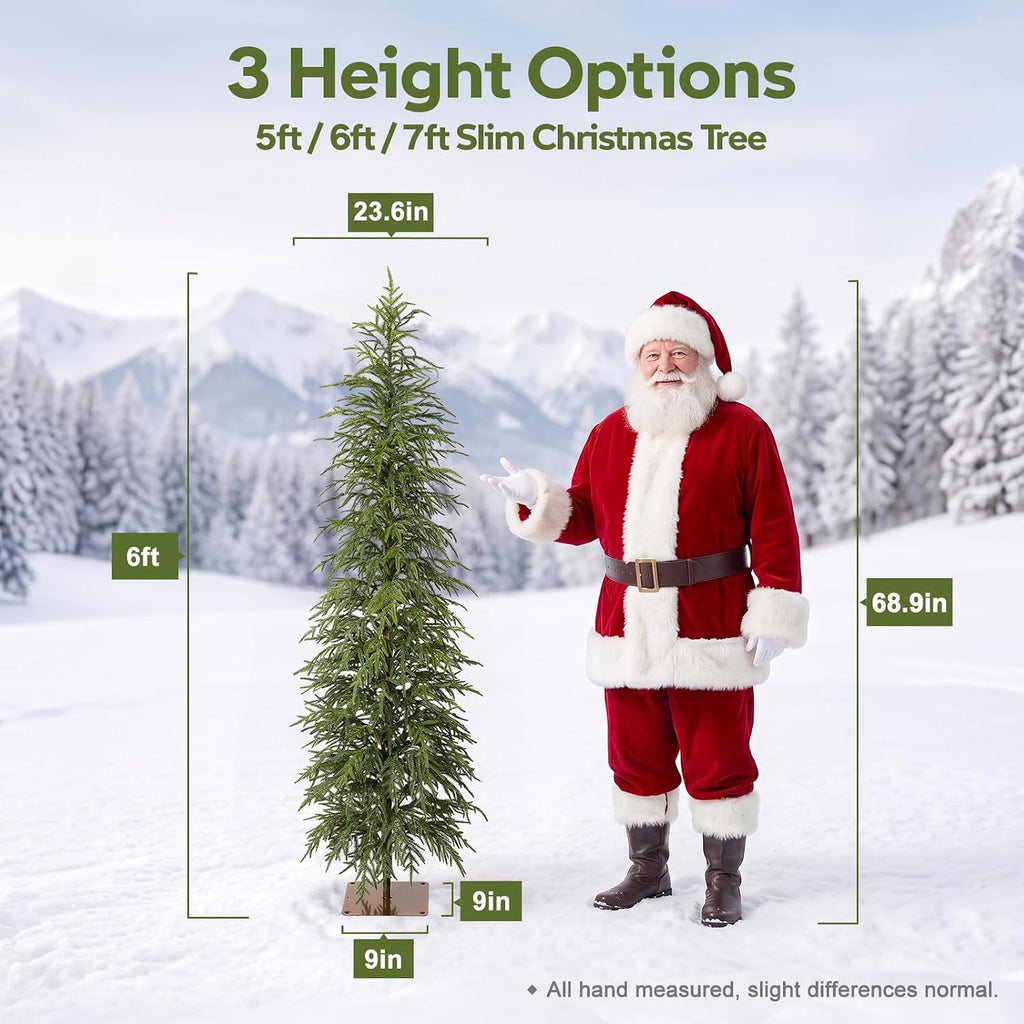 verinatural unlit christmas tree 6ft, skinny slim pencil showing dimensions