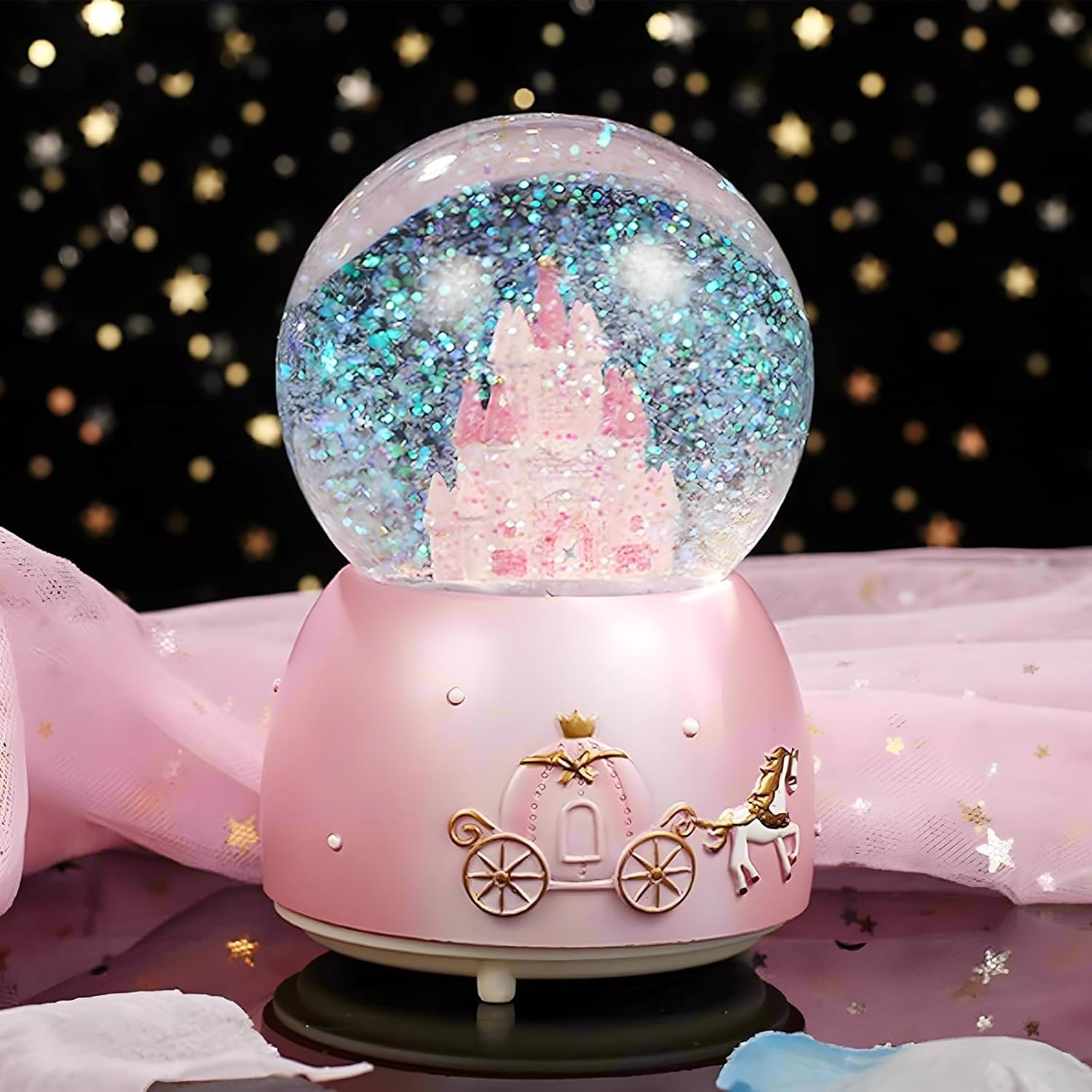 Snow Globes,Pink Castle Music Snowglobes with LED Lights,Automatic Snow Fall Effect,Home Decor for Kids Room Essentials Birthday Christmas Festival Gift for 5-16 Year Old Girls (Pink1)