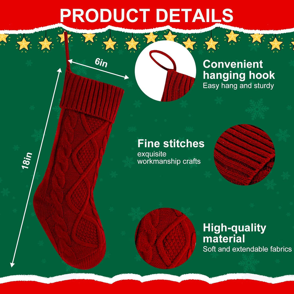 NOT HOME Christmas Stockings 2 Pack, 18 Inches Red and Green Knitted Christmas Stockings, Large Size Burgundy and Dark Green Knit Christmas Stocking Gifts for Family Christmas Decorations
