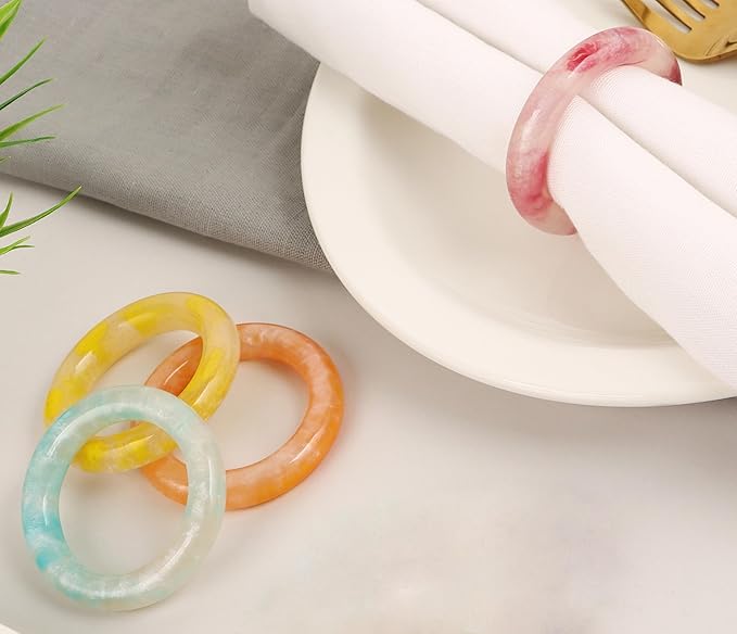 Napkin Rings Set of 12 - Epoxy Resin Napkin Holder Cuffs for Dinner Table Décor - Farmhouse Modern Serviette Rings for Weddings, Parties, Receptions, Banquets, Daily Use (Pastel) - CLEENTABLE
