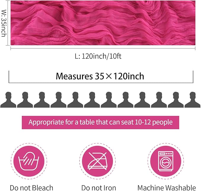 3 Pack Hot Pink Cheesecloth Table Runner Summer Sheer Fuschia Cheese Cloth Table Runner Boho Gauze 120 Inches Summer Table Decorations for Weddings Bridal Baby Shower Birthday Parties