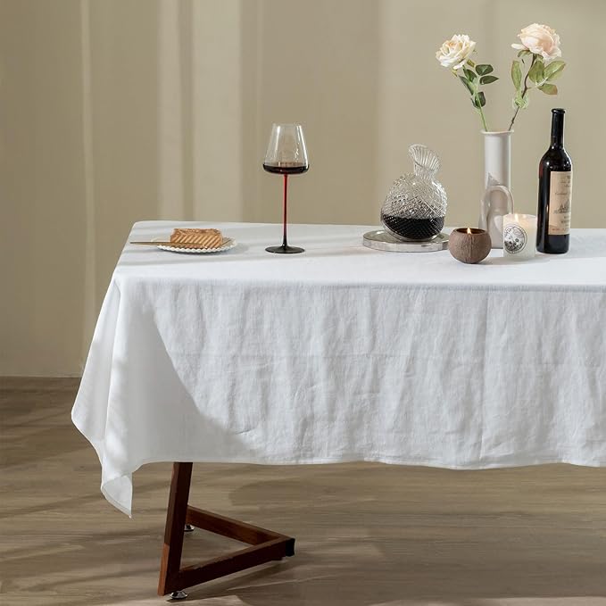 Talasily Linen Tablecloth 100% Pure Linen Table Cloth 60x108 Inches Rectangle Tablecloths Washable Cloths for Kitchen, Dining, Buffet Parties, Holidays, Picnic, Weddings and Restaurants-White