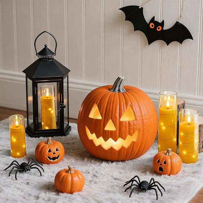 Raycare Flameless Candle with Remote Timer – 9 Flickering Acrylic Battery Operated LED Pillar Candles with Embedded Star String for Halloween, Home Decor, and as a Gift(Glod)