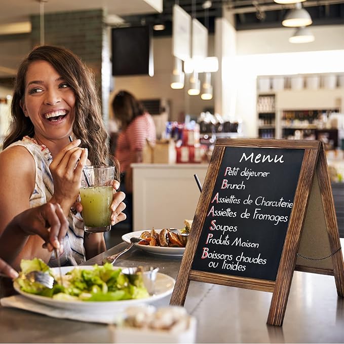 Rustic Whitewash Double Sided Chalkboard with 8Pcs Liquid Chalk Markers, 7.5"*8.6" Tabletop Stand, Small Countertop Chalkboard Easel for Menu, Kitchen, Restaurants, Bar, Wedding and Home Decor (Black)