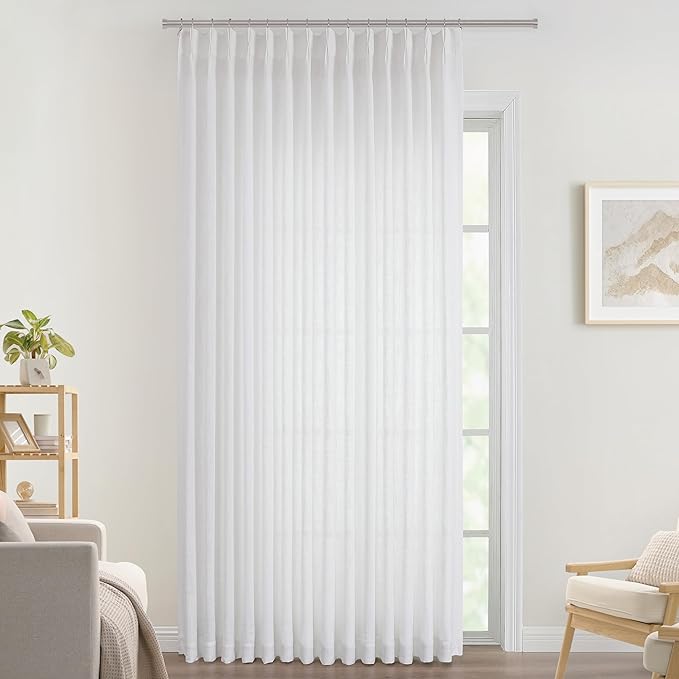 Vision Home White Pinch Pleated Semi Sheer Curtains Textured Light Filtering Window Curtains 112 inch for Living Room Bedroom Patio Rayon Blended Pinch Pleat Drapes with Hooks 1 Panel 80" Wx112 L