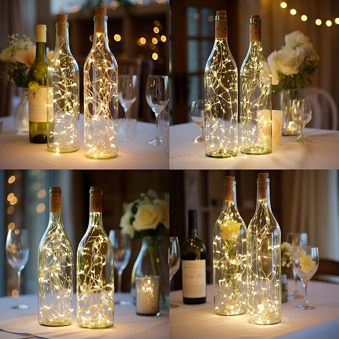 20 Pack Wine Bottle Lights with Cork Battery Operated 3.3ft 20 LED Silver Wire Cork Fairy Lights for Liquor Bottles,Jars,Crafts,Wedding,Party,Centerpieces,Table Decor,Warm White