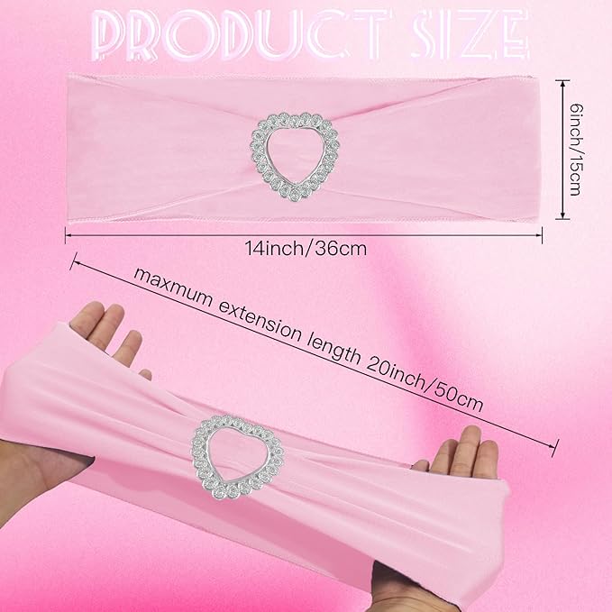 100PCS Spandex Stretch Chair Sashes Bows Universal Elastic Chair Cover Bands Ties with Buckle Slider for Wedding Party Birthday Reception Events Banquet Decoration(Pink)