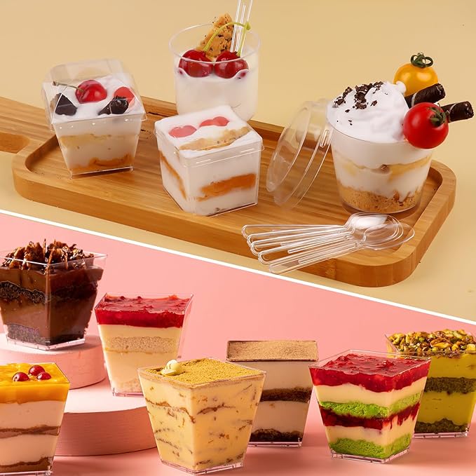 430 Pack Mini Dessert Cups with Lids and Spoons, Shooters Cups for Party, 4 oz, 5 oz 7 oz Clear Yogurt Parfait Cups for Pudding, Fruit, Mousse, Party Catering, Snacks & Appetizers