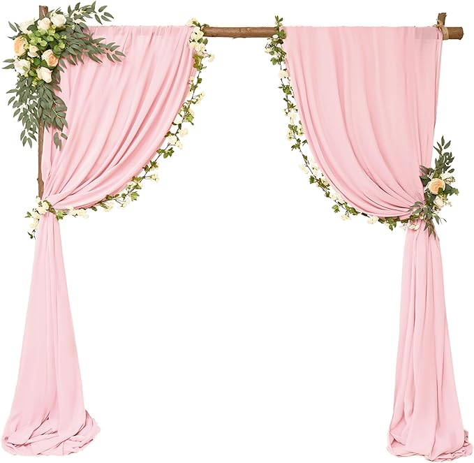 4 Panels Wedding Arch Draping Fabric 28" x 20Ft Wedding Arch Drapes Chiffon Fabric Drape Sheer Backdrop Curtain for Nuptials Birthday Party Swag Ceremony Arbor Drapery Reception Ceiling Decor(Pink)