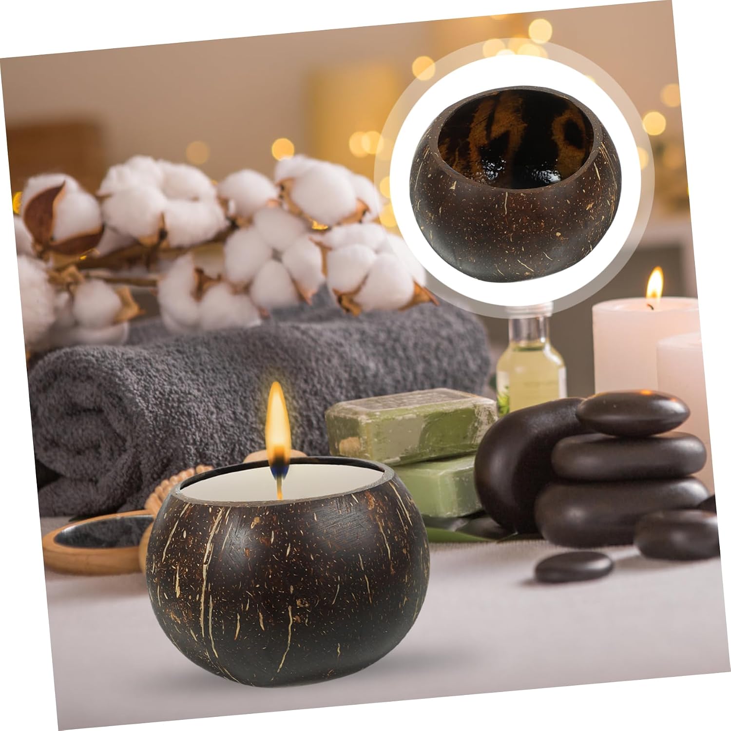 Coconut Shell Candle Holder for Projects Natural Wax Container Decorative Cup for Romantic Atmosphere and Special Occasions