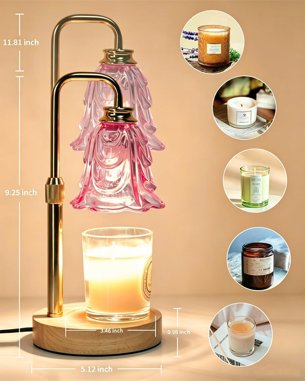 SupBri Pink Candle Warmer Lamp with Timer & Dimmable, Fits Jar Scented Candles, Mothers Day Birthday Gifts for Women Her Mom, House Warming Gift New Home Decor