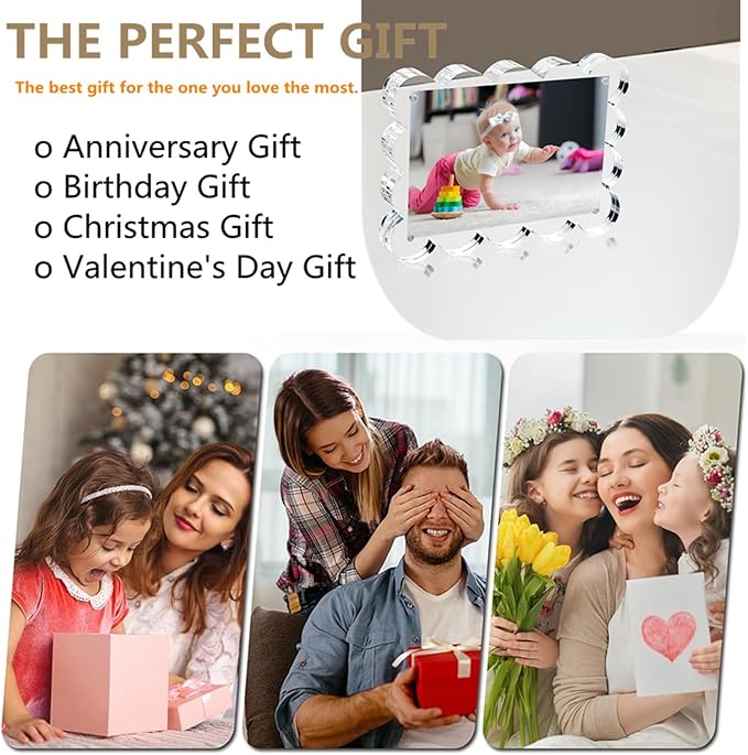 5x7 Inch Magnetic Acrylic Picture Frame,10+10mm Thick Block,Double Sided Clear scalloped frames for Desktop Display | Trendy Home Gift ((1 Pack), 5X7)