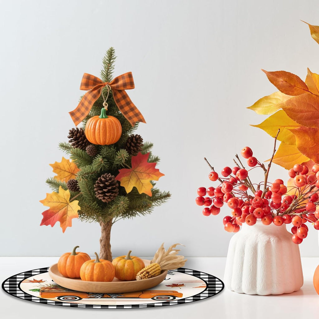15 Inch Fall Tree Skirt Reversible Halloween Double Sided Print Mat Christmas Party Supplies for Funny Autumn Halloween Holiday Party Indoor Decoration Home Decor