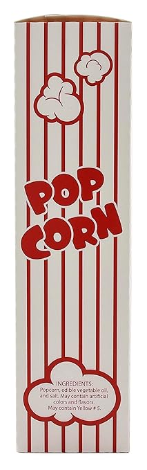 Snappy 3J Red & White Striped Close Top Popcorn Boxes for Movie Night Supplies, Popcorn Boxes Bulk 50 Count, Movie Night Popcorn Boxes 1.25 oz. Capacity, 4.625” x 2” x 7.5” Popcorn Containers
