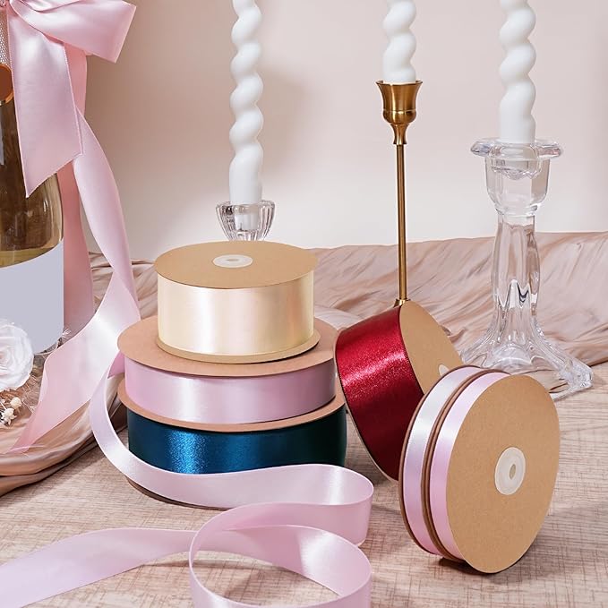 LaRibbons Pink Satin Ribbon 1 1/2 Inch 25 Yards Double Faced Light Pink Silk Ribbon for Flower Bouquet Crafts Gift Wrapping Wedding Party Babyshower Decoration