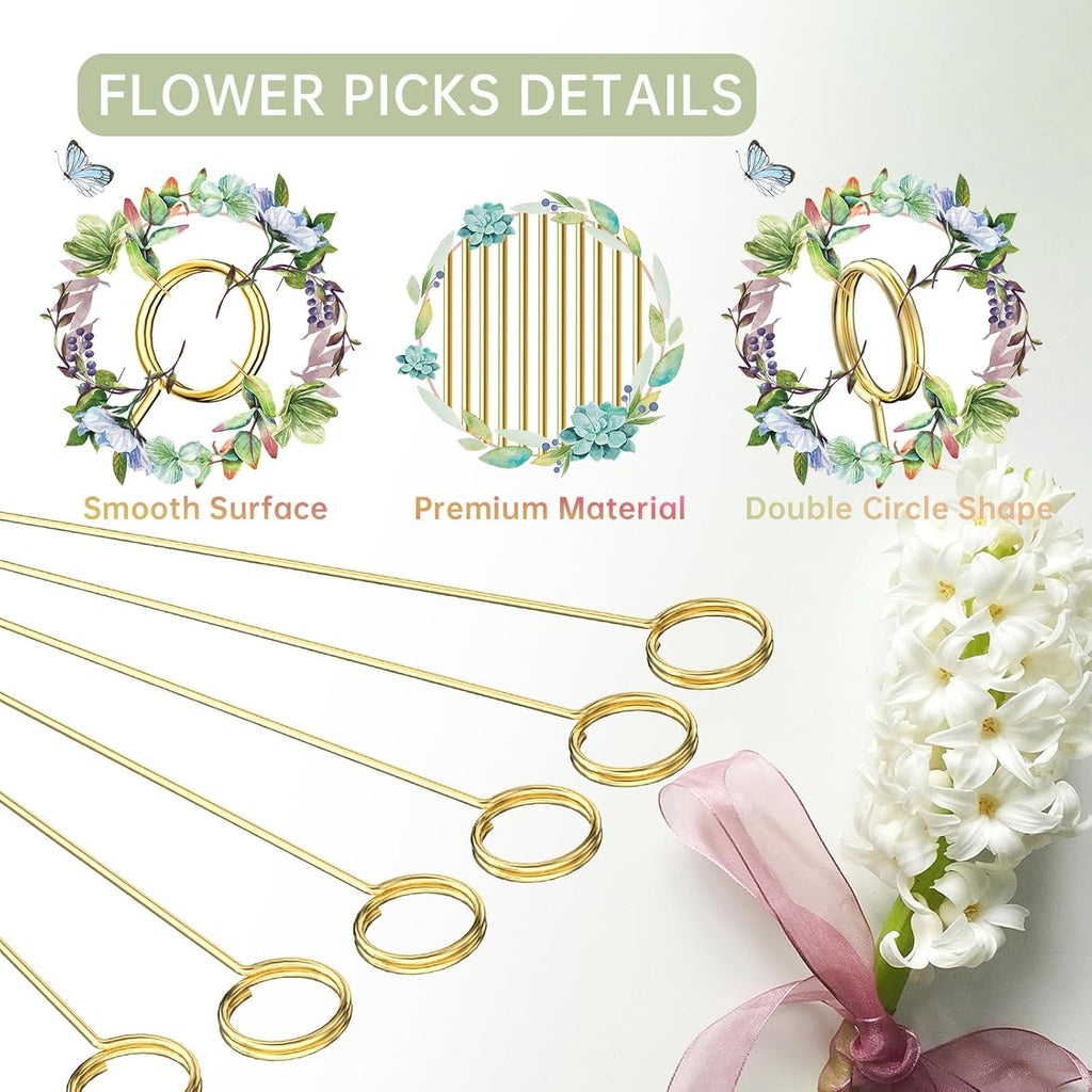 30 Pack Strong Grip Gold Floral Card Holder Picks (13.4 Inch) | Premium Metal Flower Picks for Table Centerpieces, Picture Holders for Table, Photo Card Holder Stick for Flower Arrangements
