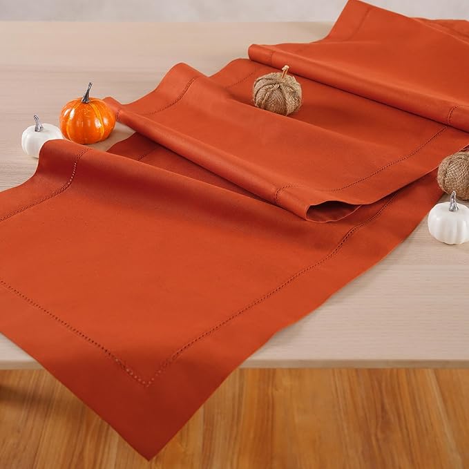 Pumpkin Table Runner 72 Inch – Cotton Linen Hemstitch Farmhouse Table Runner 14x72 – Washable Fabric for Dining, Fall, Halloween, Thanksgiving, Spring, Summer, Wedding, Everyday Décor–Serena