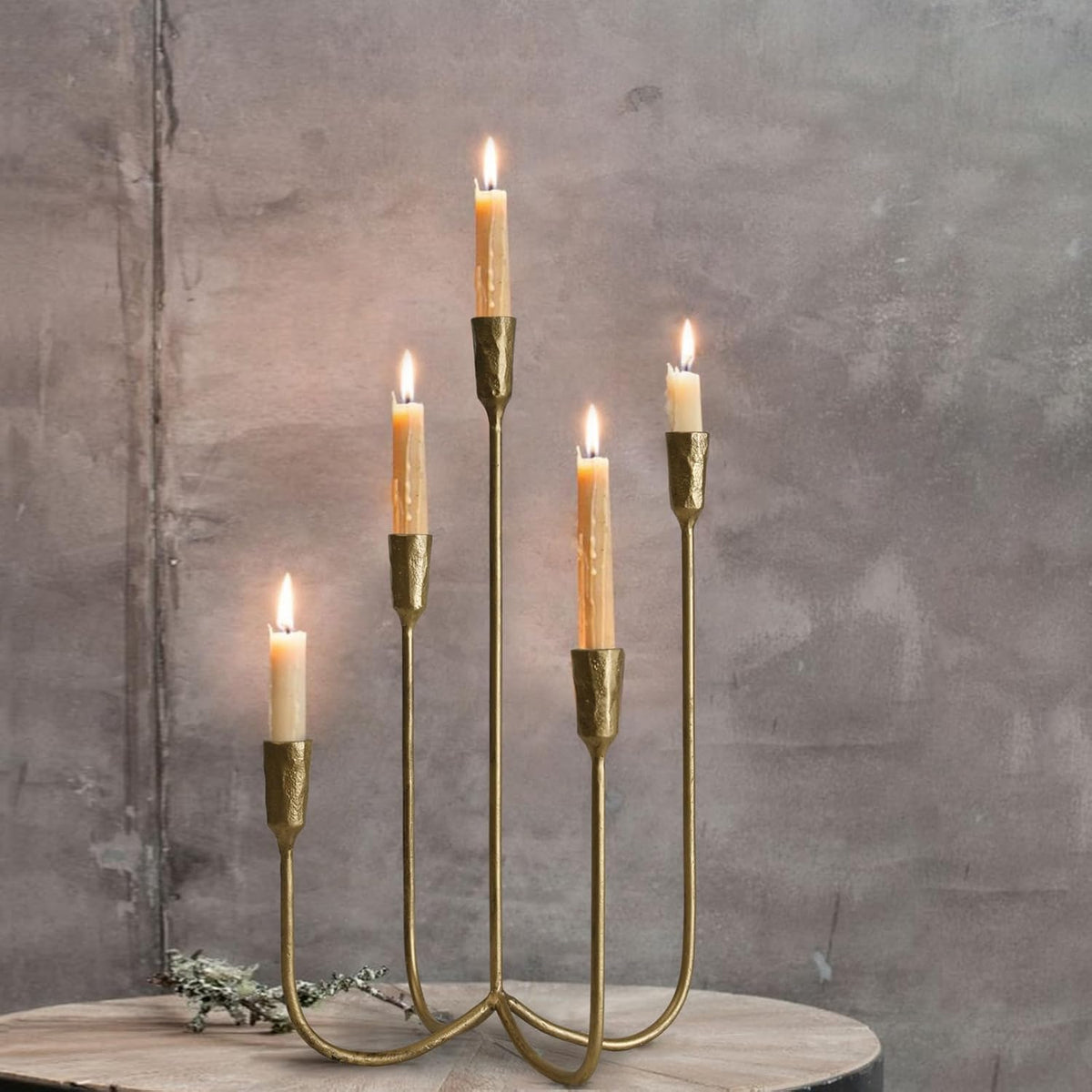 5-Candle Cast Iron Metal Candelabra Candlestick Holders 15 inch