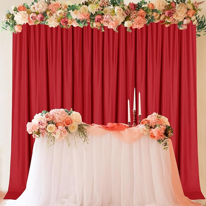 Sugargirl 10x10FT Red Backdrop Curtains Polyester Photo Backdrop Drapes Curtains 2 Panels with Rod Pockets for Party Birthday Wedding Photography Home Decoration