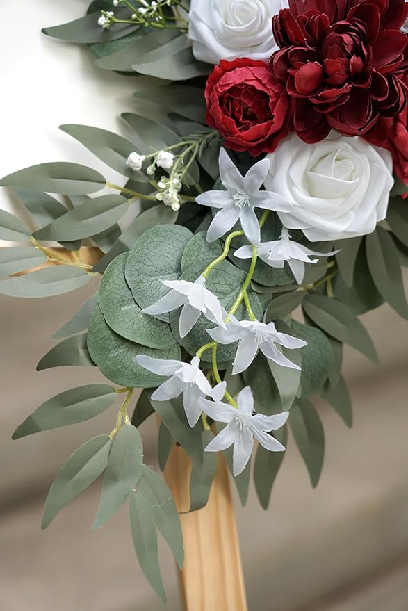 Artificial Flower Swag Set of 2 for Wedding Welcome Signs and Arch Flowers, Red Floral Decorations for Ceremony