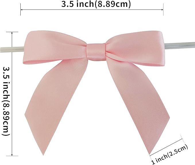 50pcs 3-1/2" Light Pink Satin Ribbon Bows with Twist Ties for Gift Wrapping Packing Wedding Big Ribbon Bows for Accessories Decoration (Lt.Pink)