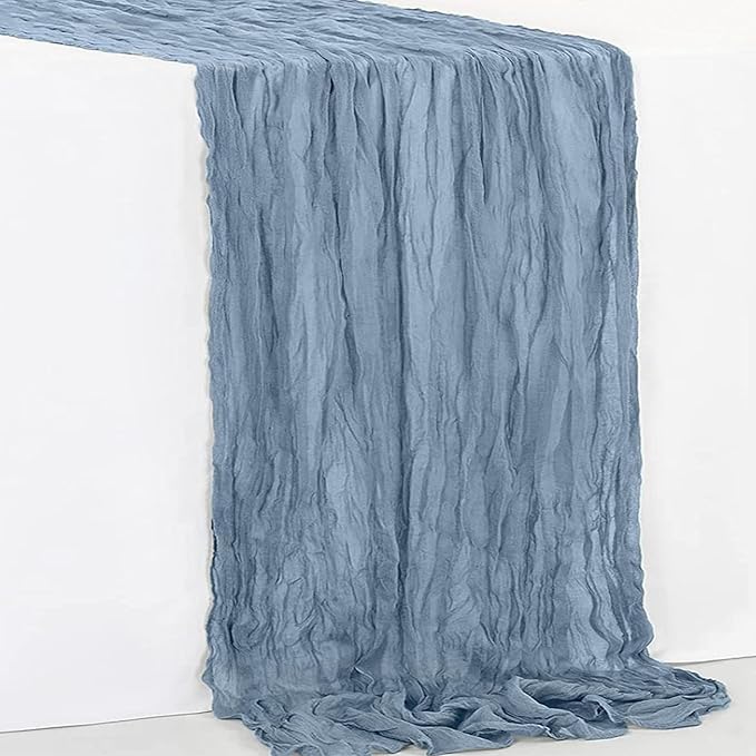 10 Pack Dusty Blue Cheesecloth Table Runner 35x120 Inch 10Ft Rustic Gauze Cheese Cloth Table Runner Sheer Cheesecloth Table Runners for Wedding Party Bridal Shower Decoration