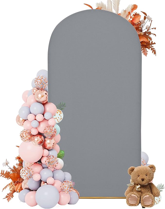 7.2FT Wedding Arch Covers Arch Backdrop Cover Arch Stand Covers Set Arch Cover Spandex Fabric Stretchy Backdrop for Wedding Birthday Party Decoration Baby Shower (Smoky Grey)