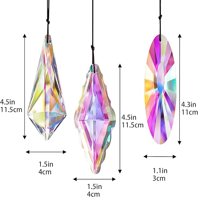 3 Pack 5'' Large Crystal Prisms Suncatchers for Windows,120mm AB Colors Hanging Sun Catchers with Glass Prisms, Rainbow Prisms Maker Suncatcher Pendant for Home Garden Decor