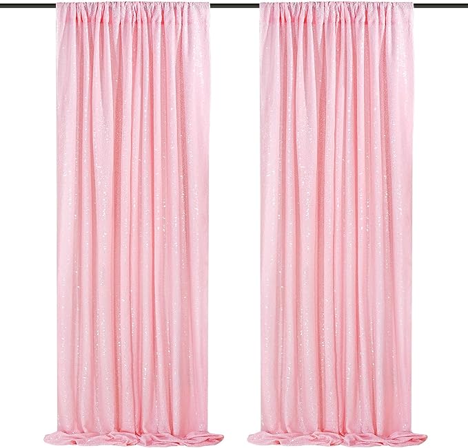 Pink Sequin Backdrop 2 Panels 2FTx8FT Birthday Party Backdrop Curtains Glitter Baby Shower Backdrop Pink Backdrop
