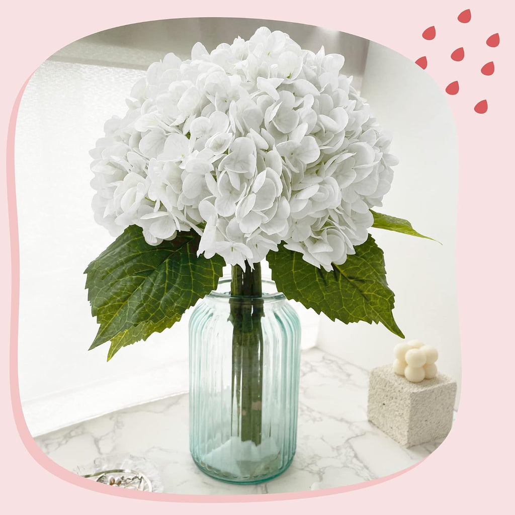 yatim 21in white artificial hydrangea flowers with stems showing dimensions
