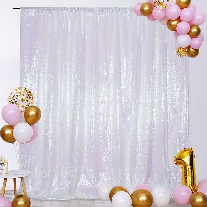 SquarePie Sequin Backdrop Non-Transparent Background Sparkly Curtain for Wedding Party 6FT x 6FT Iridescent