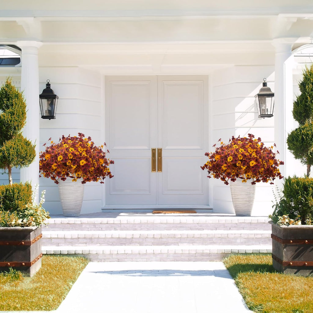 grunyia 16 bundles artificial fall mums with eucalyptus, side view