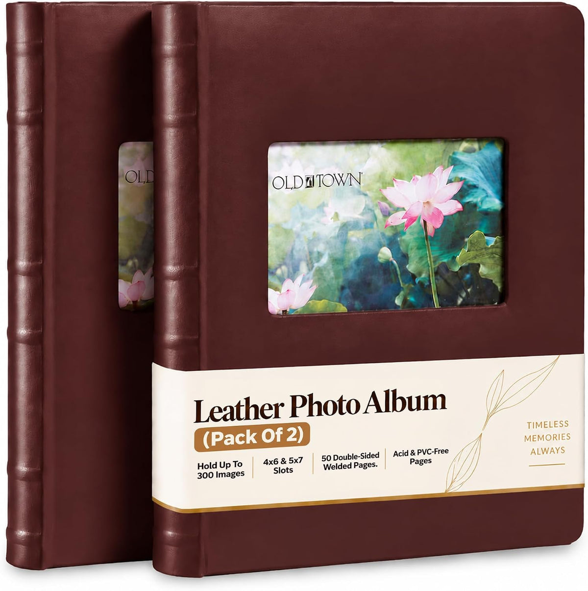 Old Town 2-Pack Bonded Leather Photo Albums, Multi Size Photo Album 5x7 &...