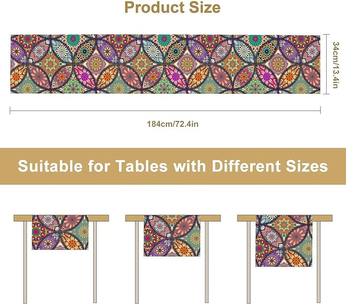 Boho Floral Table Runner,Colorful Flower Retro Bohemian Table Cloth Kitchen Dining Table Home Party Decoration 13x72 Inch