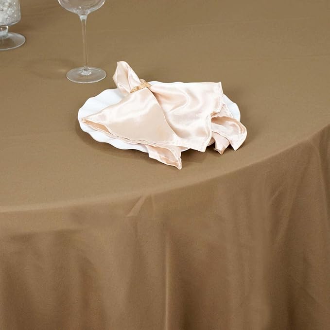 Efavormart Round Tablecloth, 132 Inch Stain & Wrinkle Resistant Washable Table Cloth, Decorative Polyester Fabric Table Cover for Banquet, Wedding, Dining- Taupe
