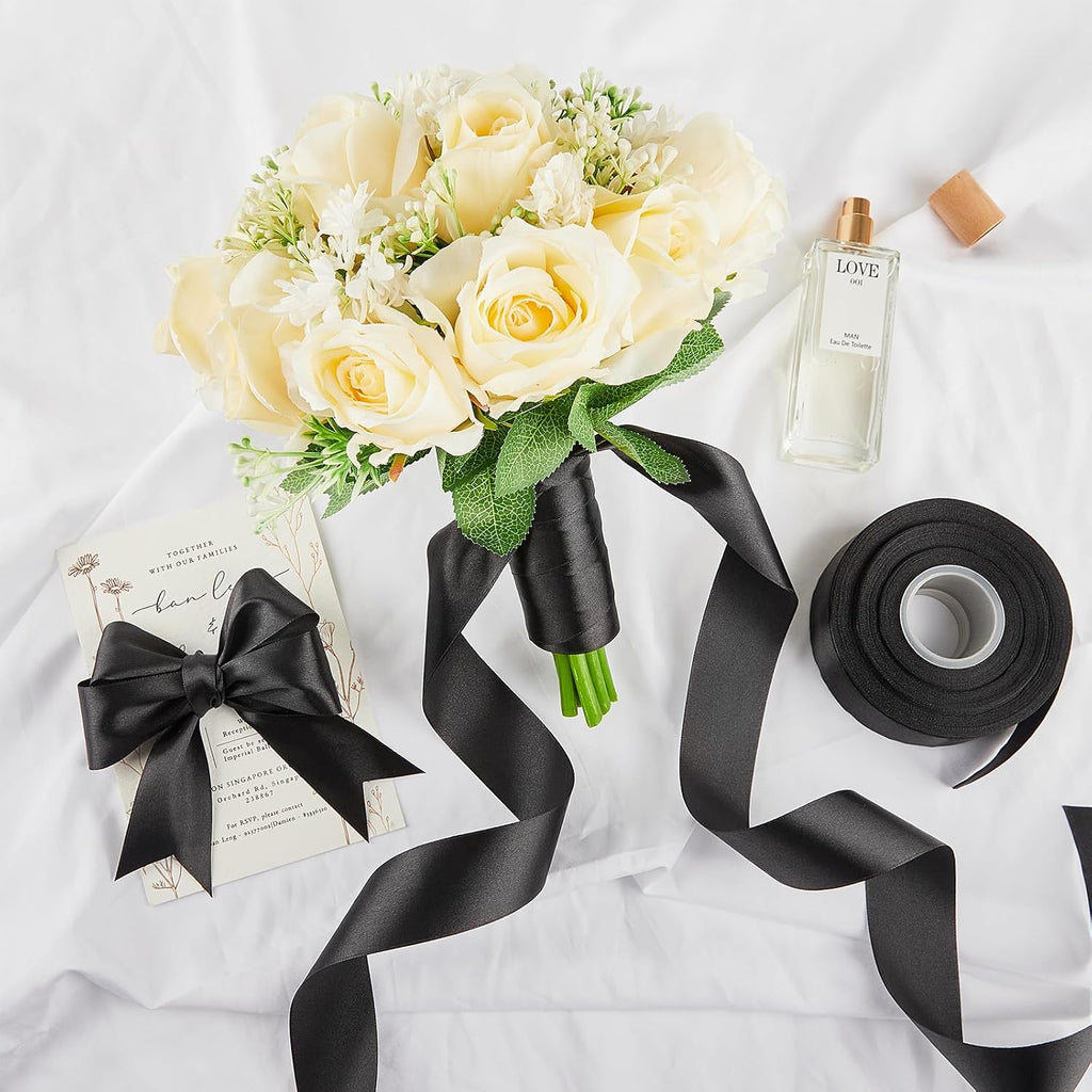Black Satin Ribbon, 1-1/2 Inches, 50 Yards | For Bows, Flower Bouquets, Gift Wrapping, Wedding, DIY Crafts