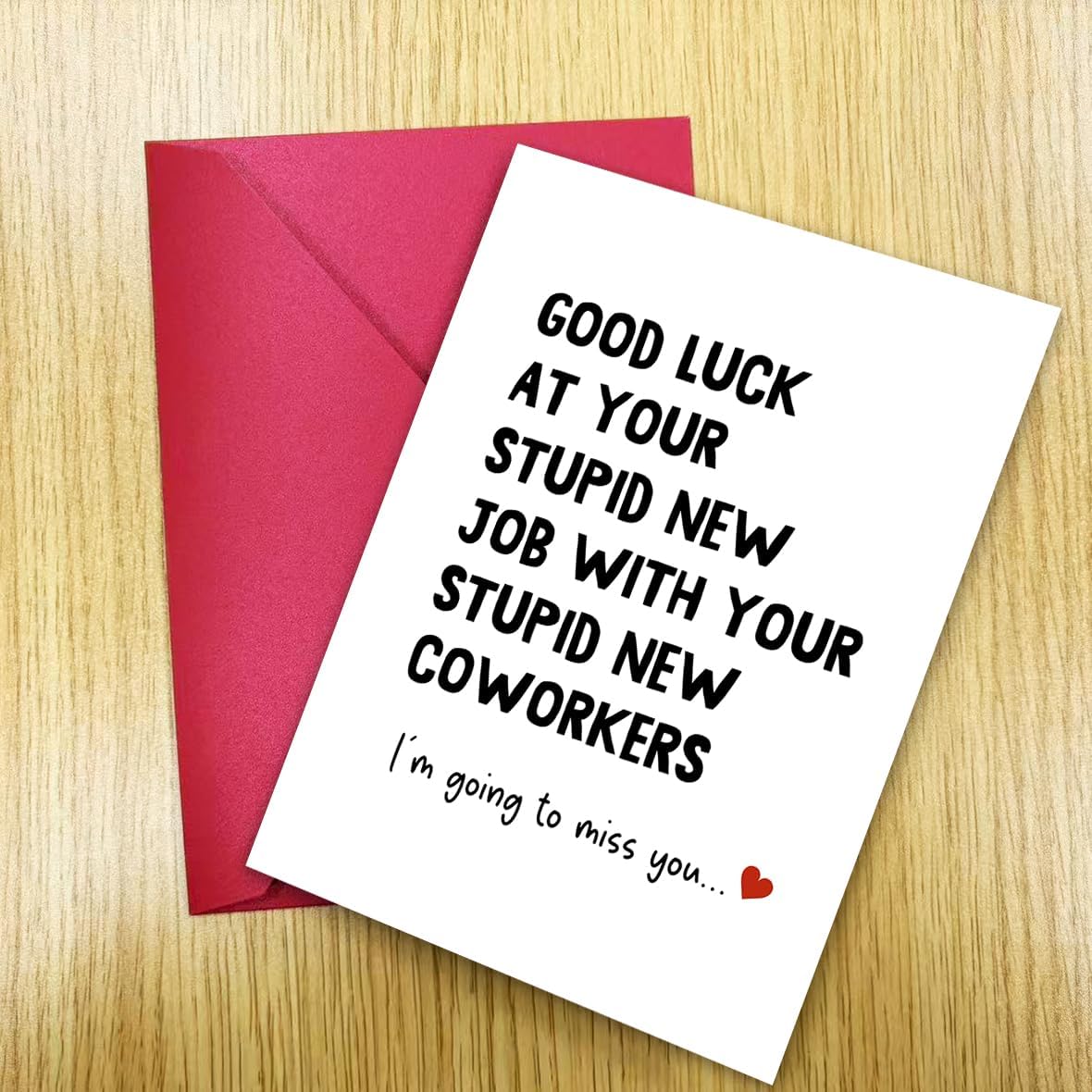 Funny New Job Card, Good Luck Card, Goodbye Card for Coworker, Farewell Gift, Leaving Job Gift, Blank Inside, with Red Envelope and Gold Seal Sticker