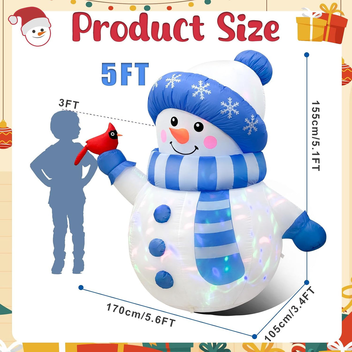 ourwarm 5ft christmas inflatable outdoor decoration, inflatable snowman shown in use