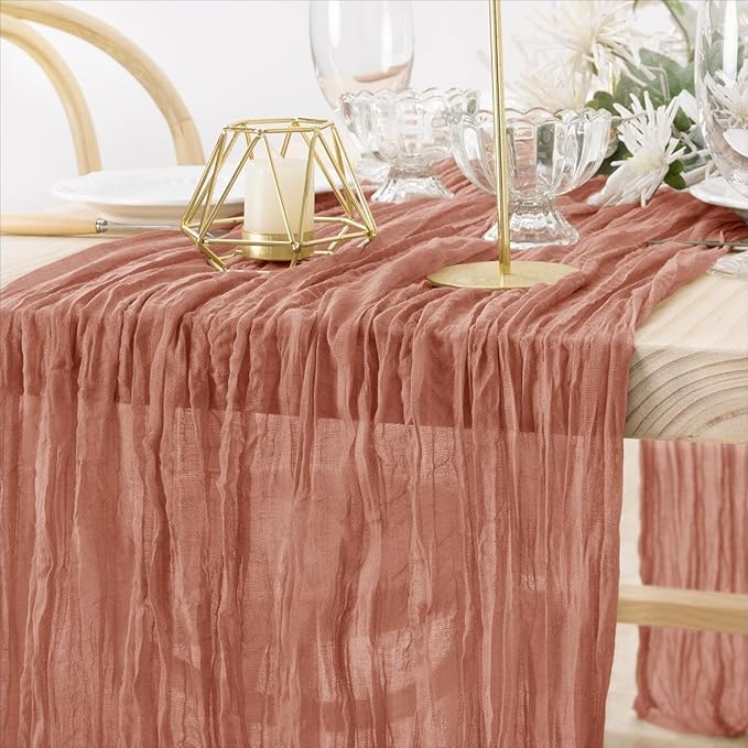 MLMW 6 Pack Dusty Rose Table Runner Cheesecloth Boho Gauze Rustic Cheese Cloth Table Runner 160 inch Sheer 13.3ft for Wedding Party Baby Bridal Shower Birthday