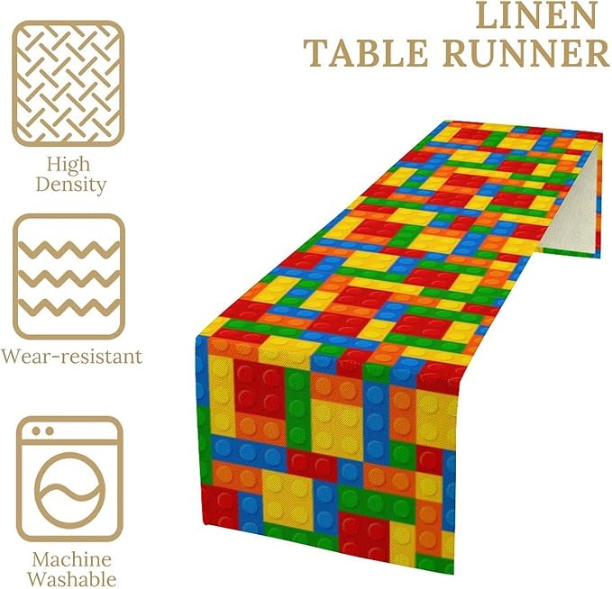 Building Blocks Table Runner Funny Celebration Party Birthday Party for Kids Teens Table Runner for Kitchen Picnic Home LivingRoom 13x60 Inch