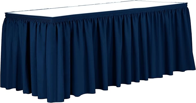 Ultimate Textile Pleat Polyester Fabric Table Skirt - Machine Washable Flame Resistant with Clips for Events, Weddings & Trade Shows, Cut & Sewn in Paterson, NJ - Royal, 17' Shirred Pleat