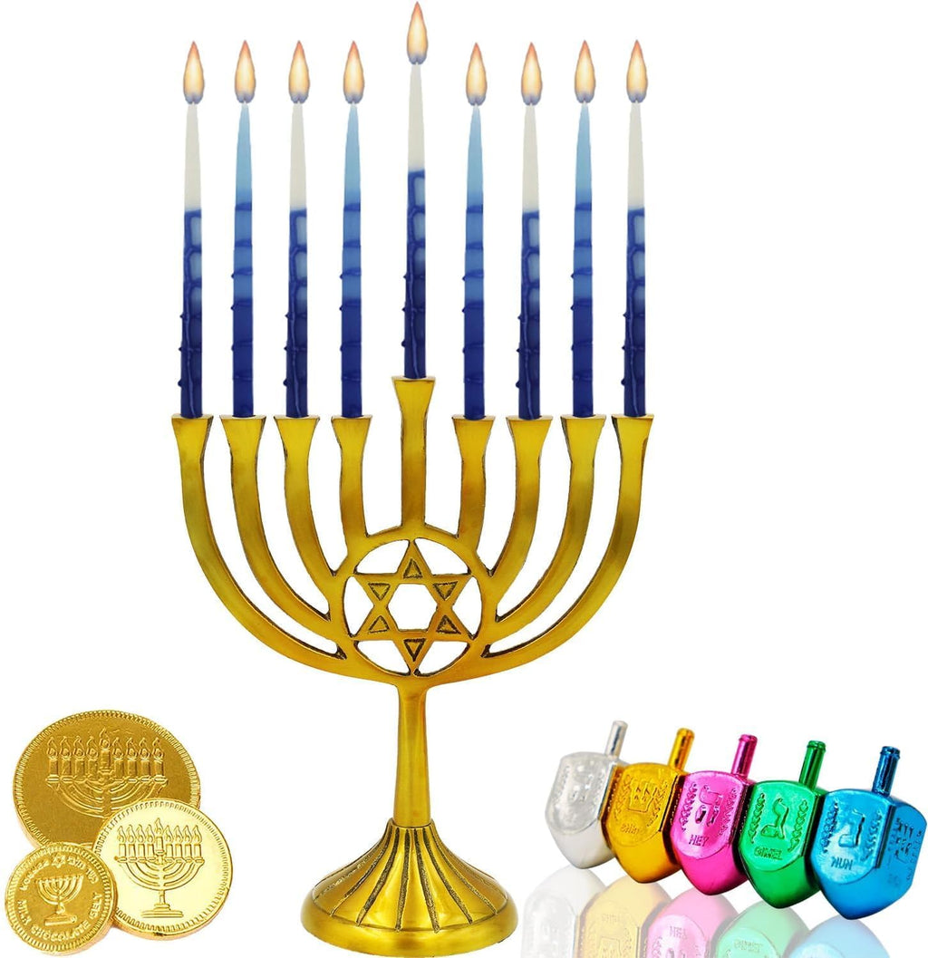 The Dreidel Company Dripless Deluxe Tapered 1-Hour Burn Time Pastel Blue and White Hanukkah Menorah Candles Includes 45 Candles for All 8 Nights of Chanukah
